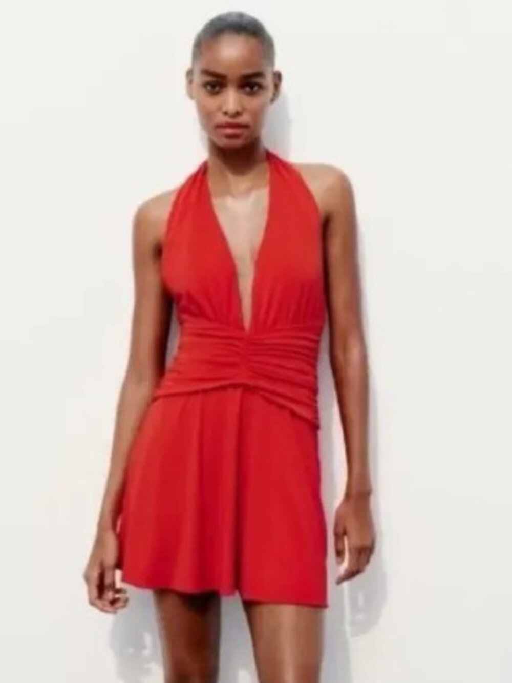 Zara Red Backless Halter Cocktail Dress